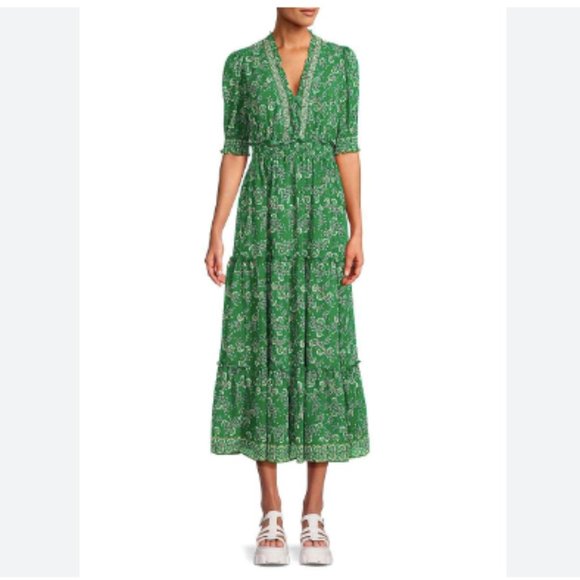 Max Studio Dresses & Skirts - Max studio green floral print ruffle maxi dress Green&white combo XS NWT